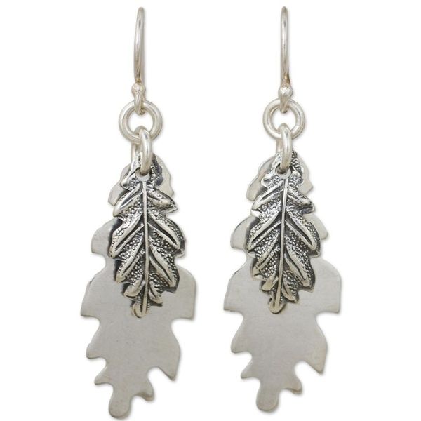 Alternate image for Double 925 Sterling Silver Oak Leaf Artisan Crafted Earrings Oak Leaf Shadow