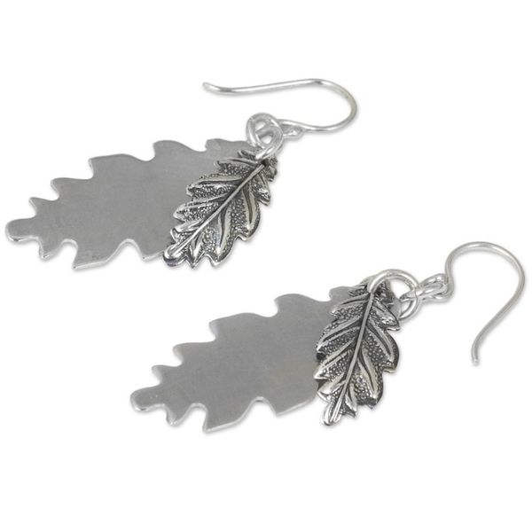 Alternate image for Double 925 Sterling Silver Oak Leaf Artisan Crafted Earrings Oak Leaf Shadow