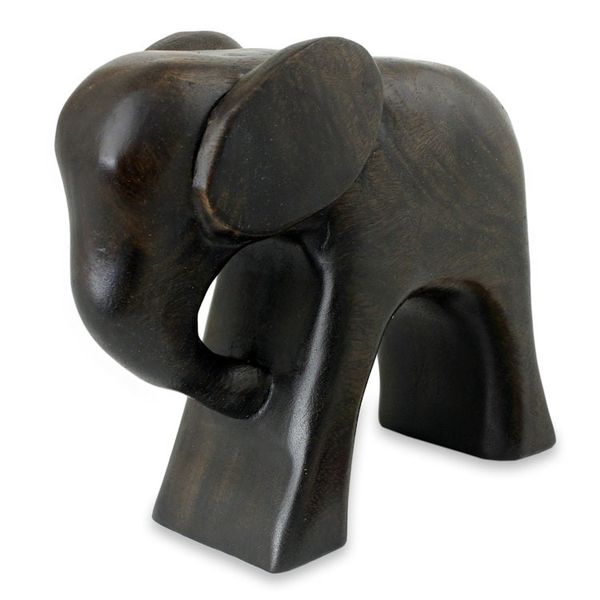 Alternate image for Hand Carved Raintree Wood Sculpture from Thailand Thai Elephant