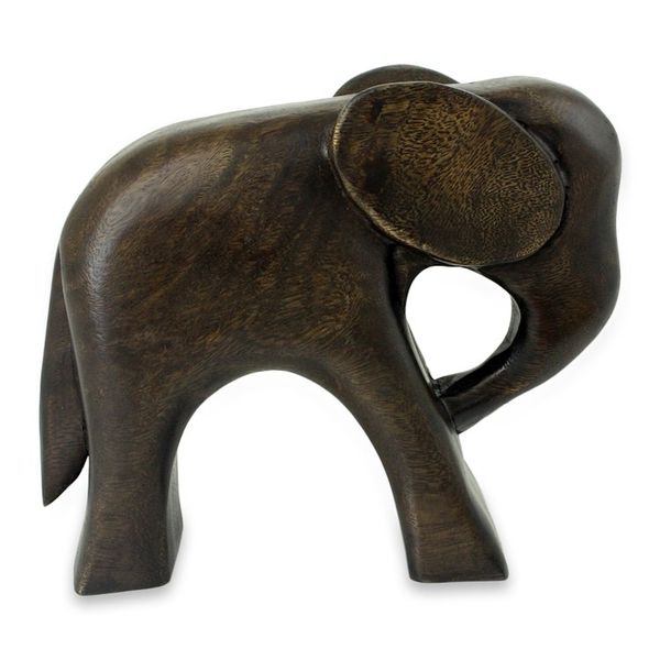 Alternate image for Hand Carved Raintree Wood Sculpture from Thailand Thai Elephant