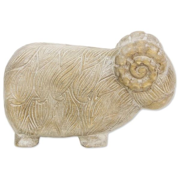 Alternate image for Hand Made Wood Sculpture of a Rustic Sheep from Thailand Woolly Sheep