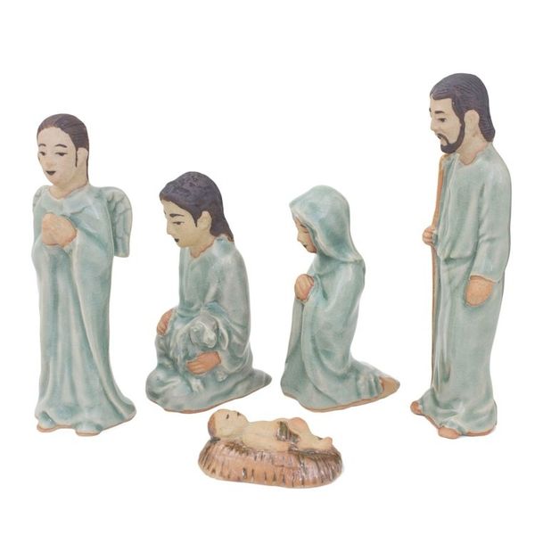 Alternate image for Hand Crafted Celadon Ceramic Nativity Statuettes set of 5 Blessed Nativity