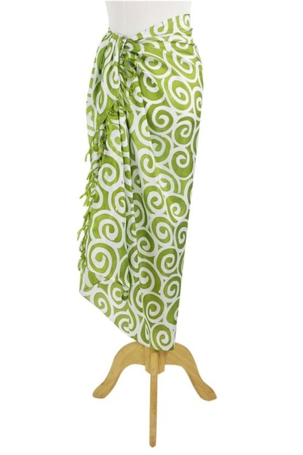 Alternate image for Handcrafted Thai Silk Batik Sarong in Green and White Lime Spiral