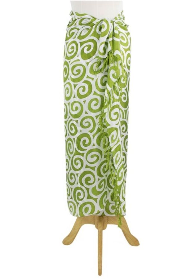 Alternate image for Handcrafted Thai Silk Batik Sarong in Green and White Lime Spiral