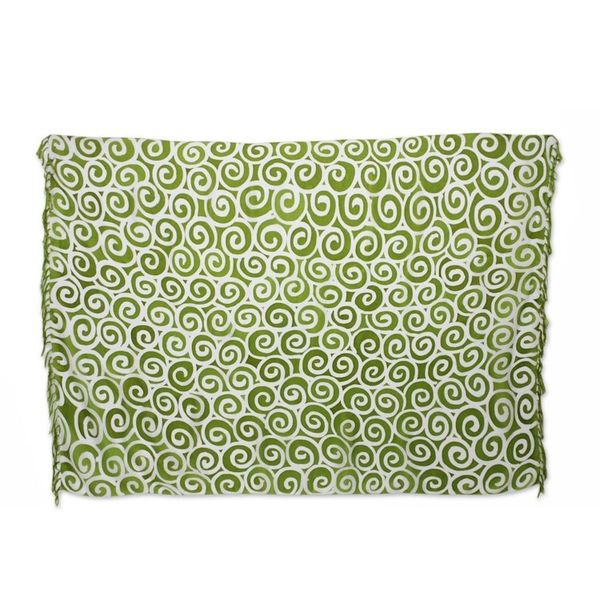 Alternate image for Handcrafted Thai Silk Batik Sarong in Green and White Lime Spiral