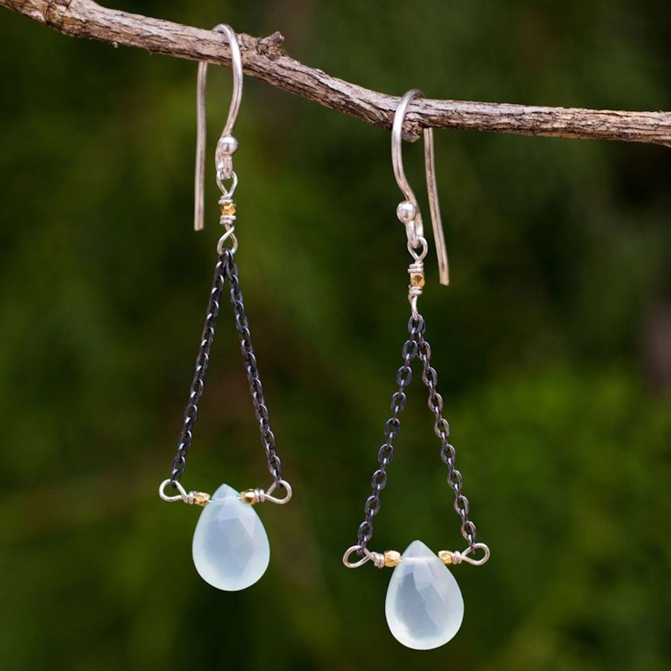 Handmade Dangle Earrings with Blue Chalcedony 'Justice'