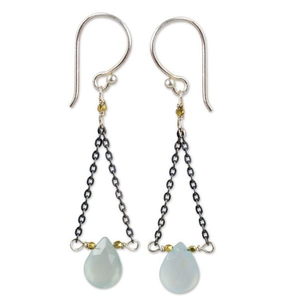 Alternate image for Handmade Dangle Earrings with Blue Chalcedony Justice