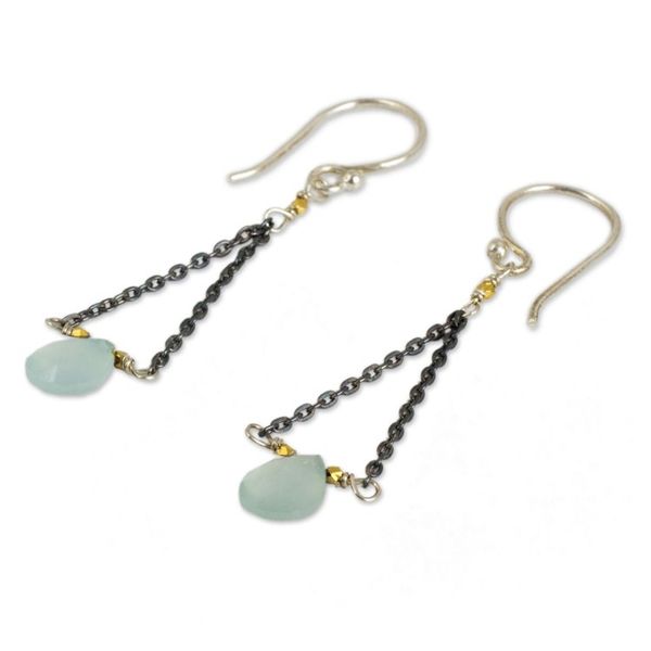Alternate image for Handmade Dangle Earrings with Blue Chalcedony Justice