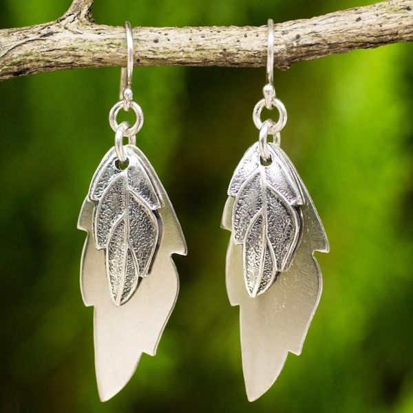 Alternate image for Double Shadow Leaves Handmade 925 Sterling Silver Earrings Shadow Leaves