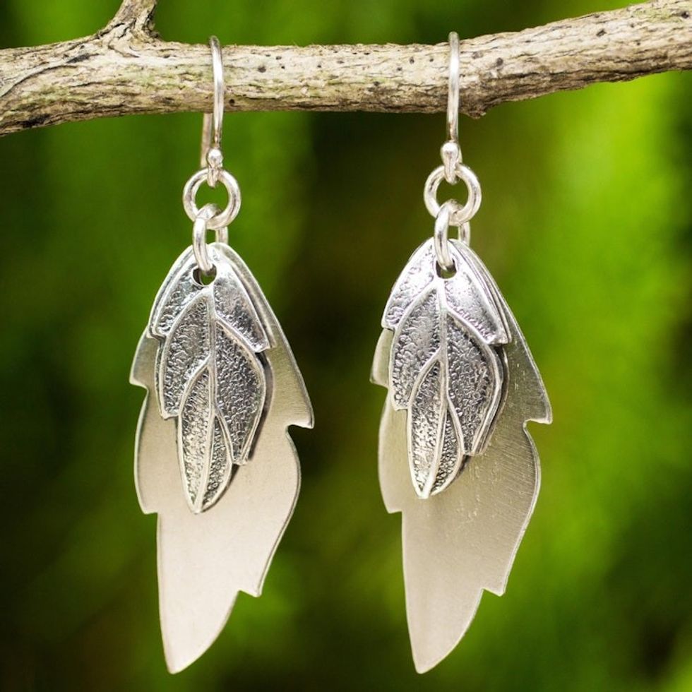 Double Shadow Leaves Handmade 925 Sterling Silver Earrings 'Shadow Leaves'
