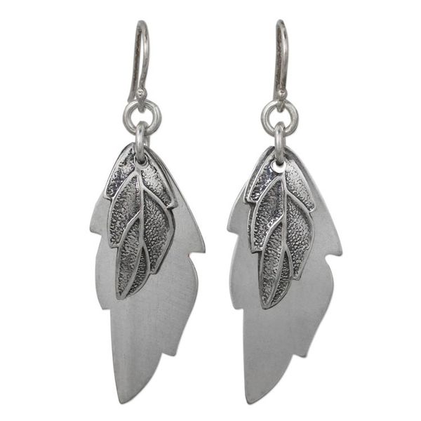 Alternate image for Double Shadow Leaves Handmade 925 Sterling Silver Earrings Shadow Leaves