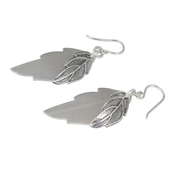Alternate image for Double Shadow Leaves Handmade 925 Sterling Silver Earrings Shadow Leaves