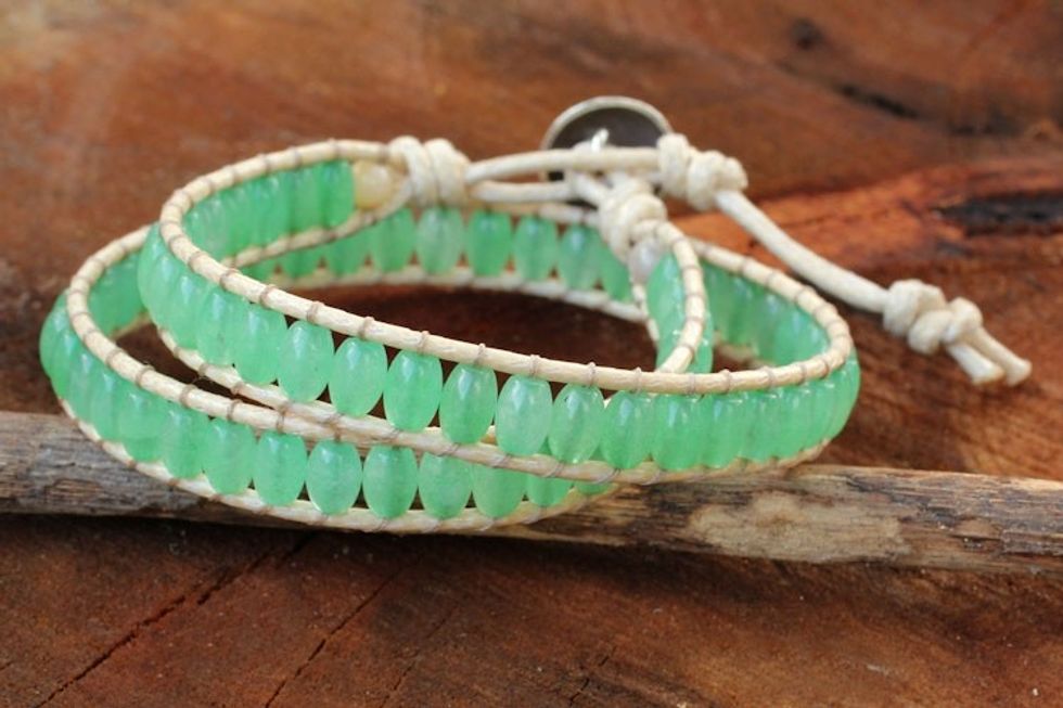 Thai Hand Knotted Green Quartz Wrap Bracelet 'Verdant Breeze'