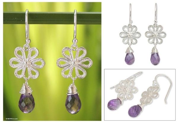 Alternate image for Amethyst flower earrings Precious Petals
