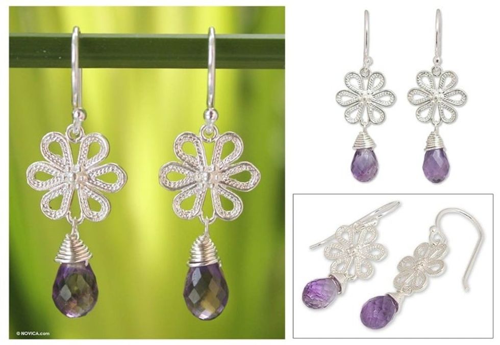Amethyst flower earrings 'Precious Petals'