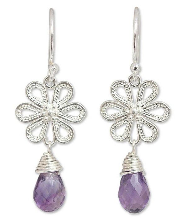 Alternate image for Amethyst flower earrings Precious Petals