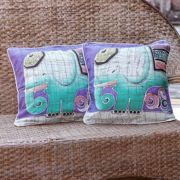 Alternate image for Handcrafted Batik Cotton Cushion Covers Pair Dreamy Elephants