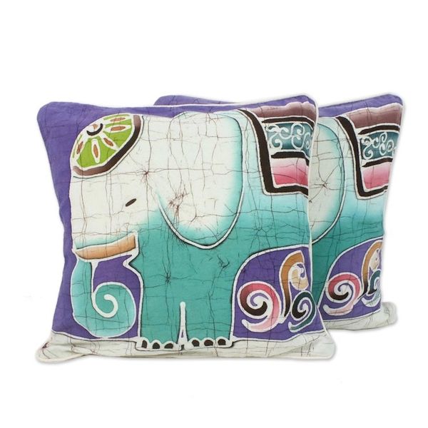 Alternate image for Handcrafted Batik Cotton Cushion Covers Pair Dreamy Elephants