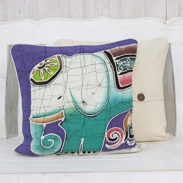 Alternate image for Handcrafted Batik Cotton Cushion Covers Pair Dreamy Elephants