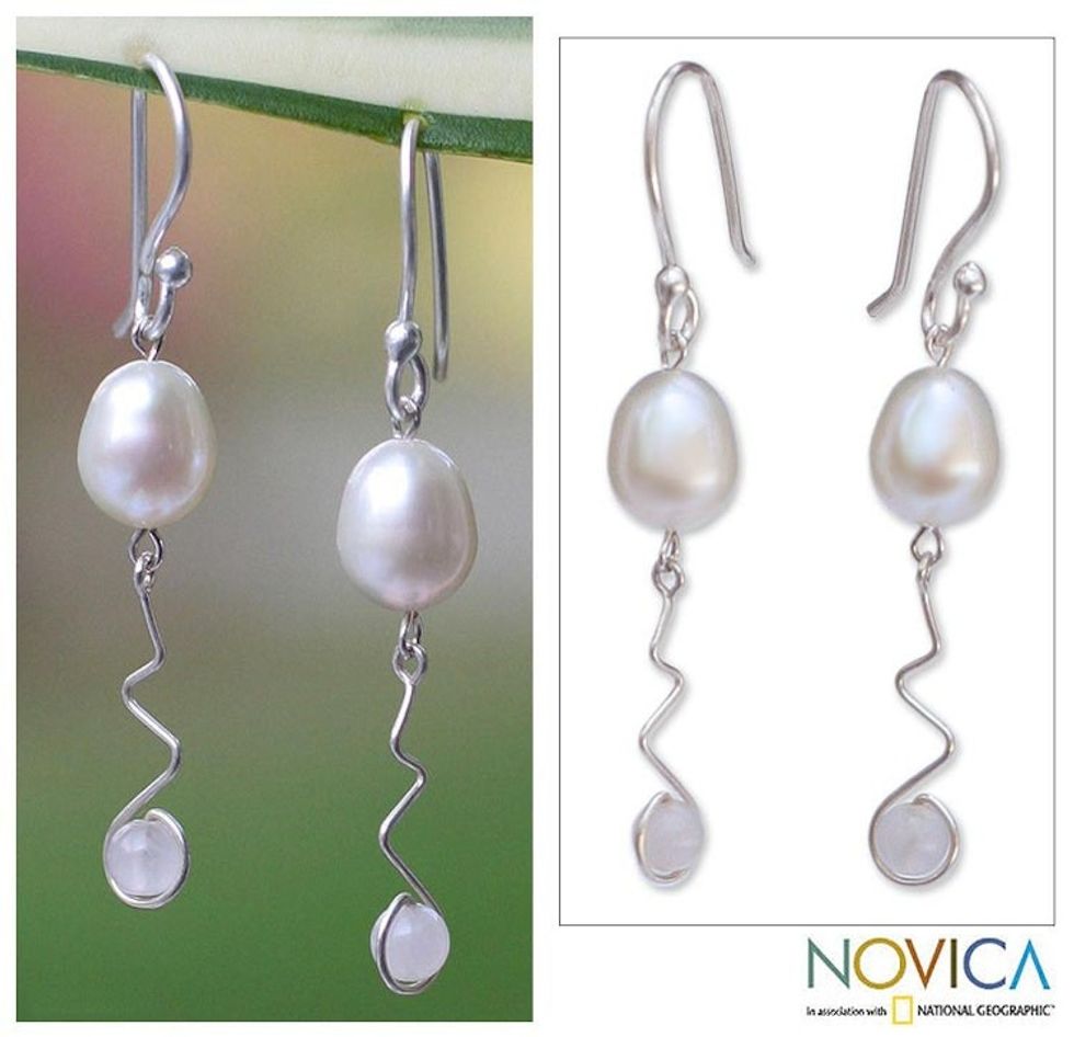 Modern Pearl and Rose Quartz Earrings 'Creation'