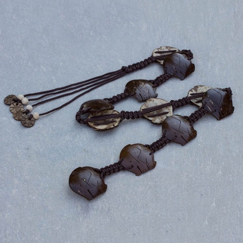 Hand Made Thai Coconut Shell Belt 'Elephant March'