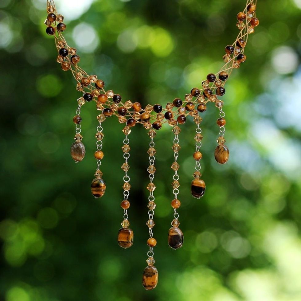 Tiger's Eye Waterfall Necklace 'Chestnut Shower'