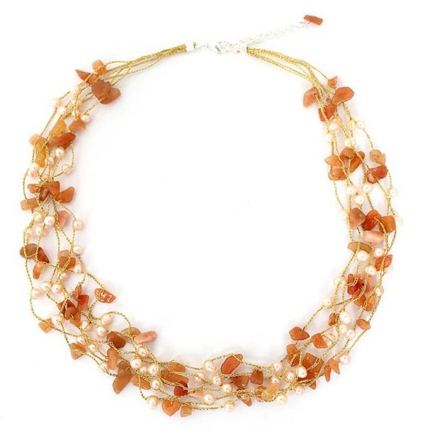 Alternate image for Hand Crafted Beaded Aventurine and Pearl Necklace Afternoon Glow