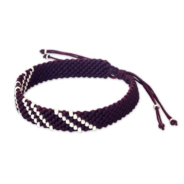 Alternate image for Hill Tribe Silver Wristband Bracelet Diagonal Mulberry