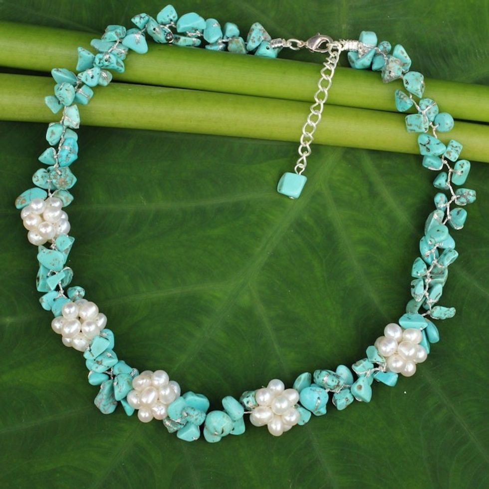Handmade Pearl and Calcite Beaded Necklace 'Heaven's Gift'