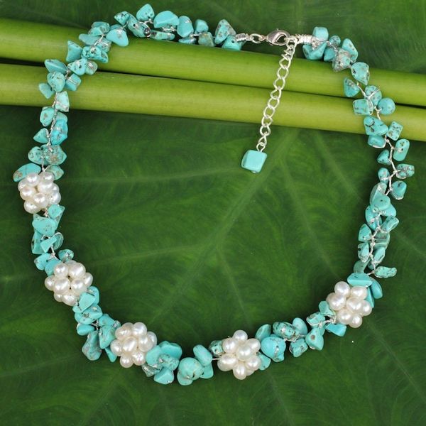 Alternate image for Handmade Pearl and Calcite Beaded Necklace Heavens Gift