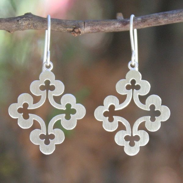 Alternate image for Thai Sterling Silver Dangle Earrings Floral Cross