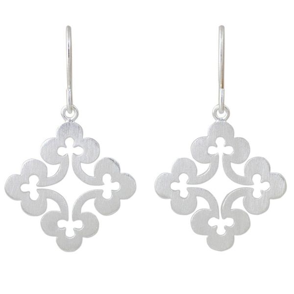 Alternate image for Thai Sterling Silver Dangle Earrings Floral Cross