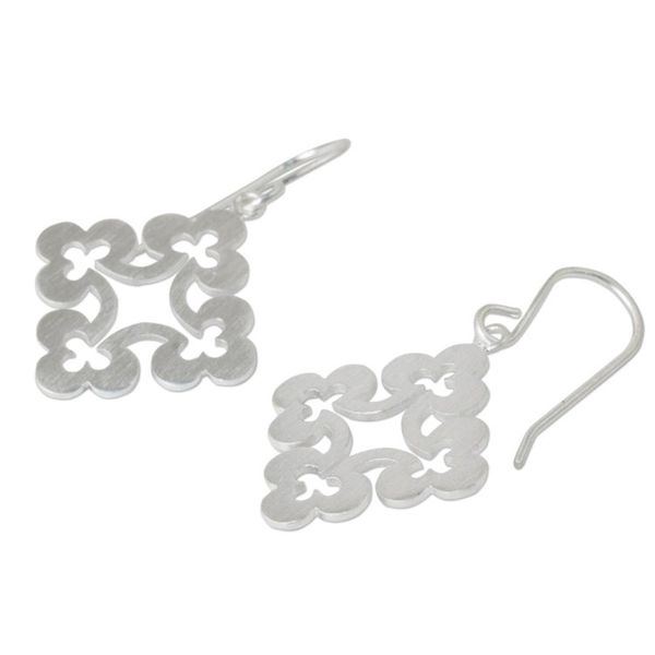 Alternate image for Thai Sterling Silver Dangle Earrings Floral Cross