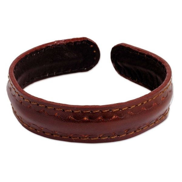Alternate image for Brown Leather Cuff Bracelet for Men Hand-crafted in Thailand Solar Soul