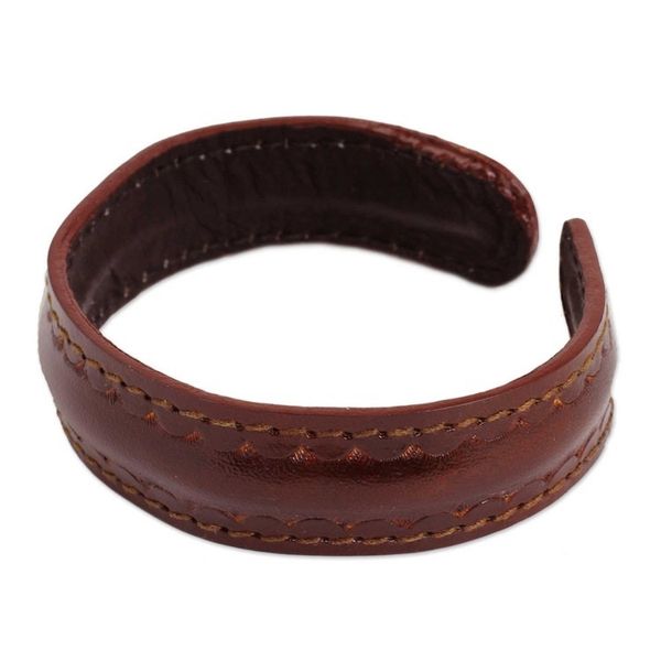 Alternate image for Brown Leather Cuff Bracelet for Men Hand-crafted in Thailand Solar Soul