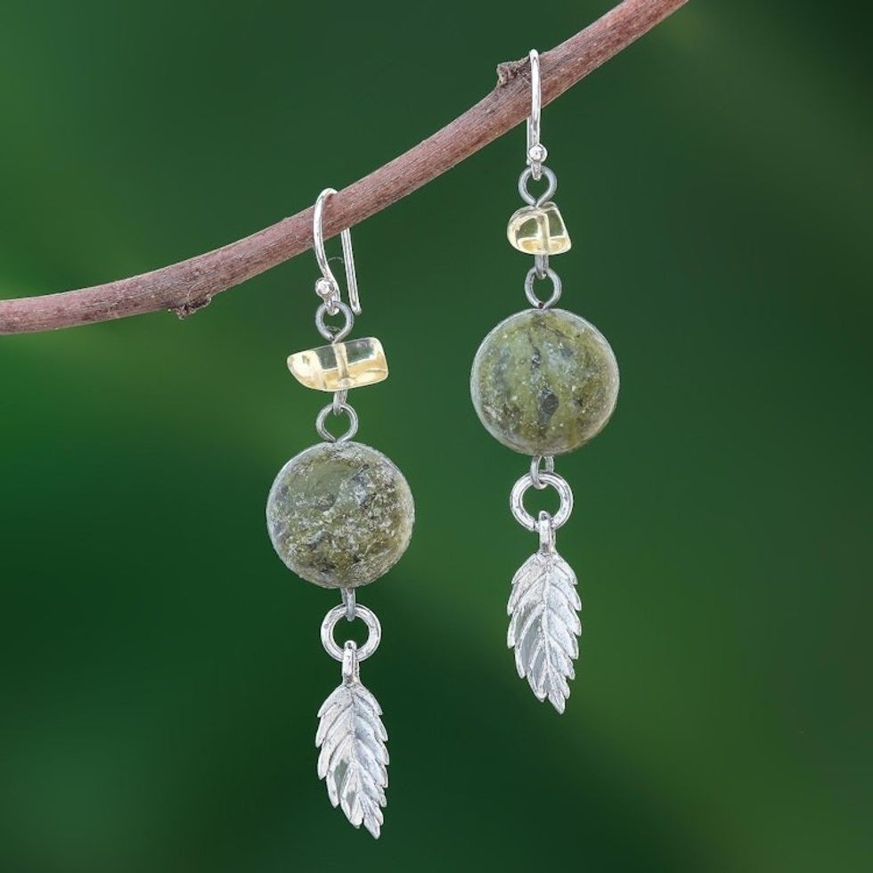 Sterling Silver and Unakite Dangle Earrings 'Cool Forest'