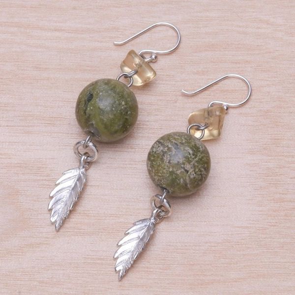 Alternate image for Sterling Silver and Unakite Dangle Earrings Cool Forest