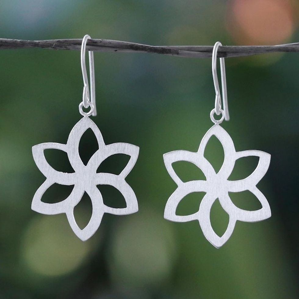 Handmade Brushed Sterling Silver Flower Earrings 'Thai Jasmine'