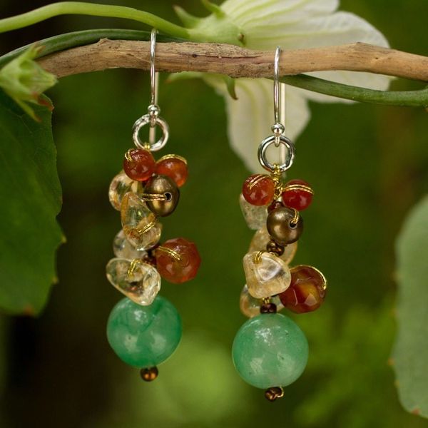 Alternate image for Handcrafted Pearl Carnelian Citrine Cluster Earrings Turning Leaves
