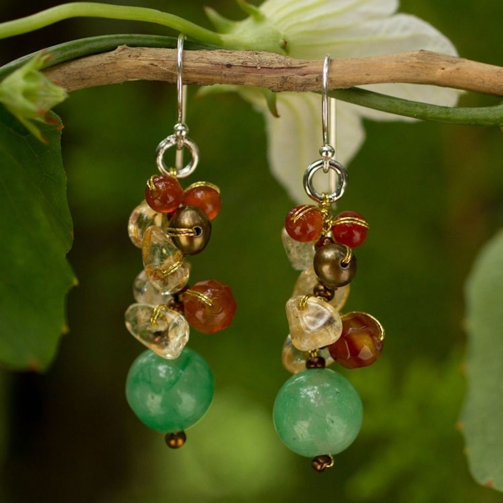 Handcrafted Pearl Carnelian Citrine Cluster Earrings 'Turning Leaves'