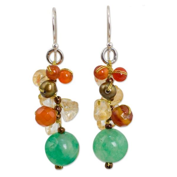 Alternate image for Handcrafted Pearl Carnelian Citrine Cluster Earrings Turning Leaves