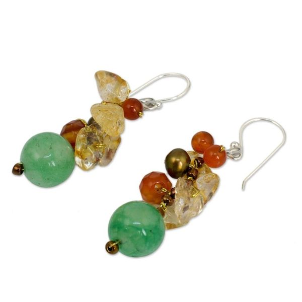 Alternate image for Handcrafted Pearl Carnelian Citrine Cluster Earrings Turning Leaves