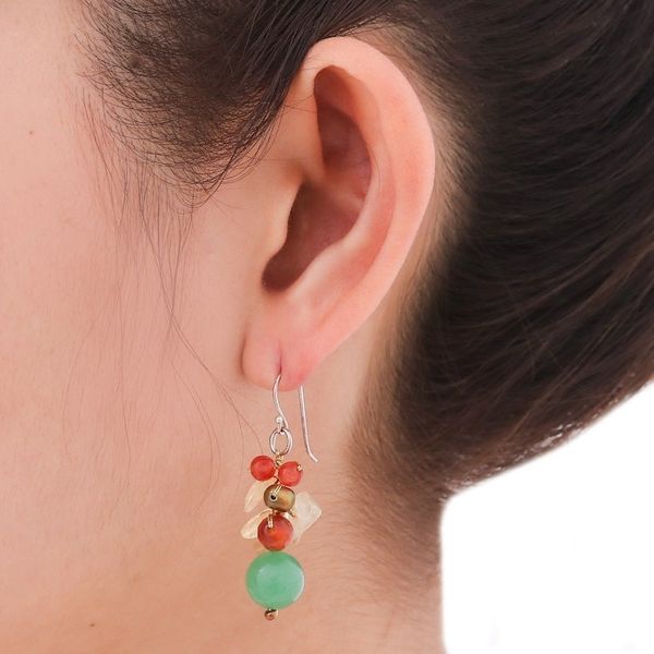 Alternate image for Handcrafted Pearl Carnelian Citrine Cluster Earrings Turning Leaves