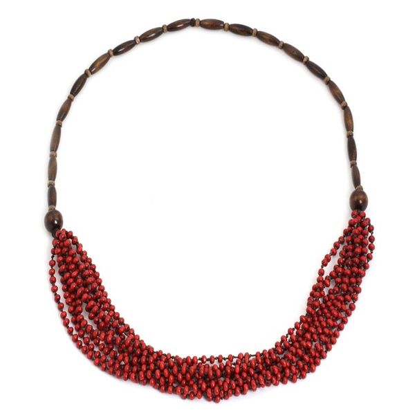 Alternate image for Handcrafted Wood Beaded Necklace Red Muse