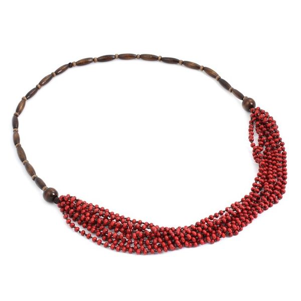 Alternate image for Handcrafted Wood Beaded Necklace Red Muse