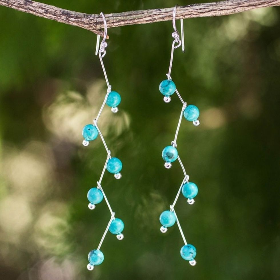 Modern Handcrafted Blue Calcite Dangle Earrings 'Lightning'