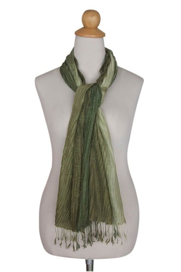 Alternate image for Thai Silk Pin Tuck Scarf Shading from Sage to Olive Olive Sage Transition