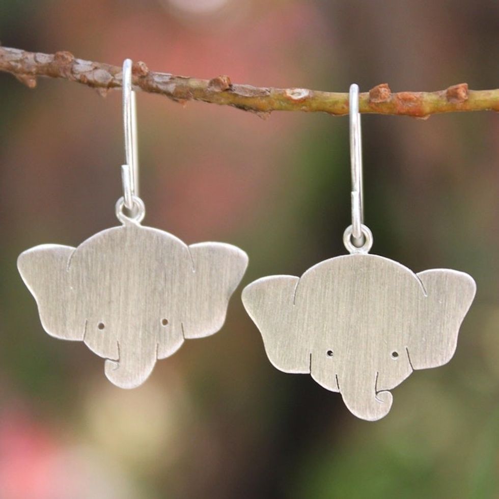 Sterling Silver Dangle Earrings 'Sweet Elephants'