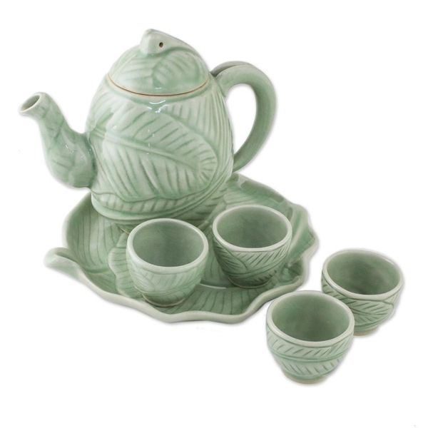 Alternate image for Celadon ceramic tea set Set for 4 Peaceful Islands
