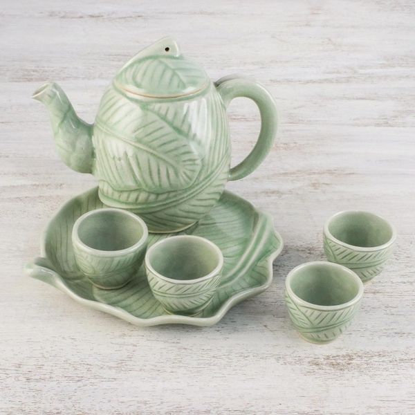 Alternate image for Celadon ceramic tea set Set for 4 Peaceful Islands